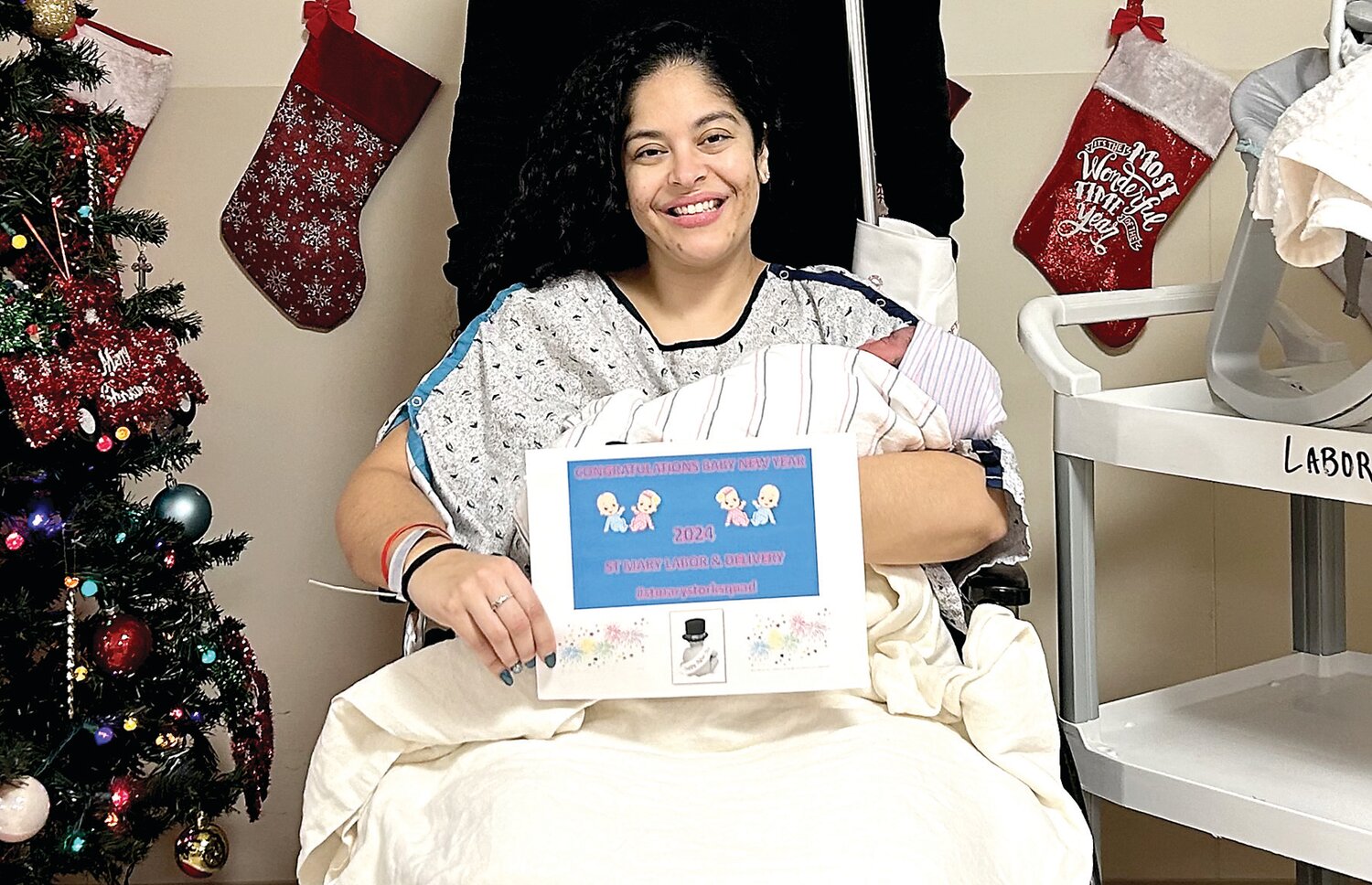 Dana Nieves delivered the first baby of 2024 at St. Mary Medical Center in Middletown Township. Baby girl Drew arrived at 2:10 a.m. Jan. 1. Dana happens to be an employee at St. Mary Medical Center.