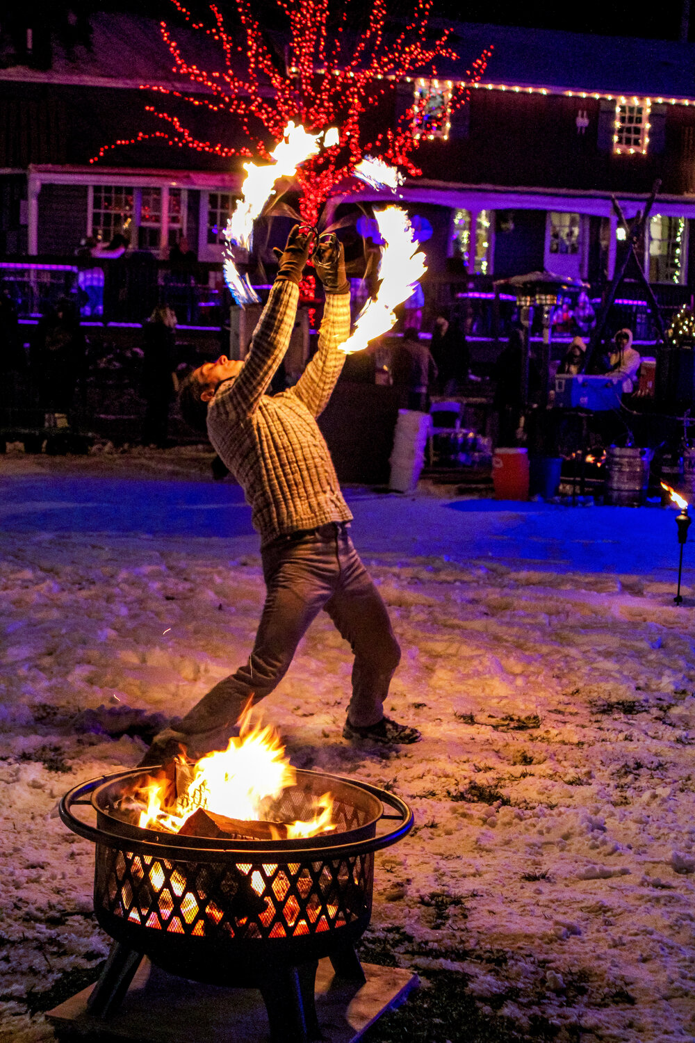 A fire artist performs during Fire & Frost Fun at Peddler’s Village. The event continues through Jan. 13.