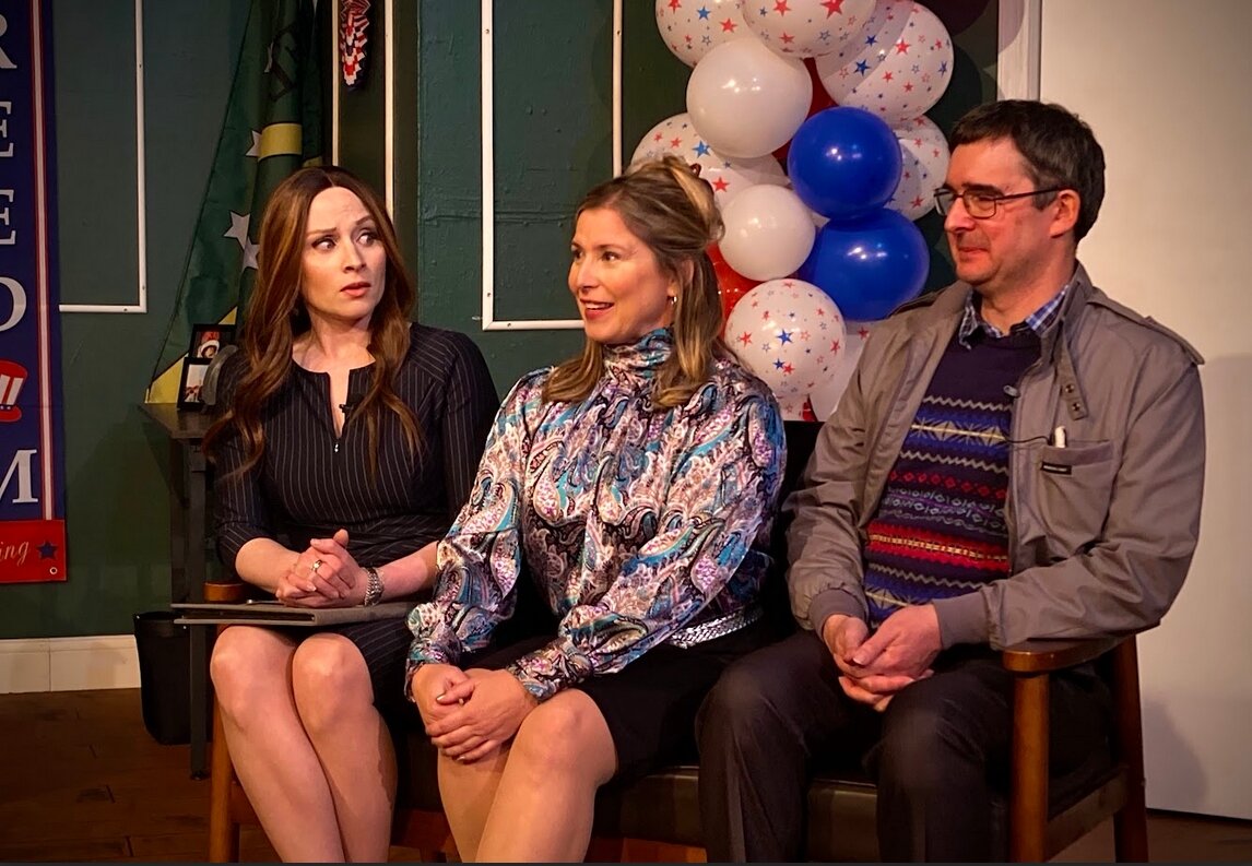 From left are Cat Miller, Shelli Pentimall Bookler and Nigel Rogers in the ActorsNet production of “The Outsider.”