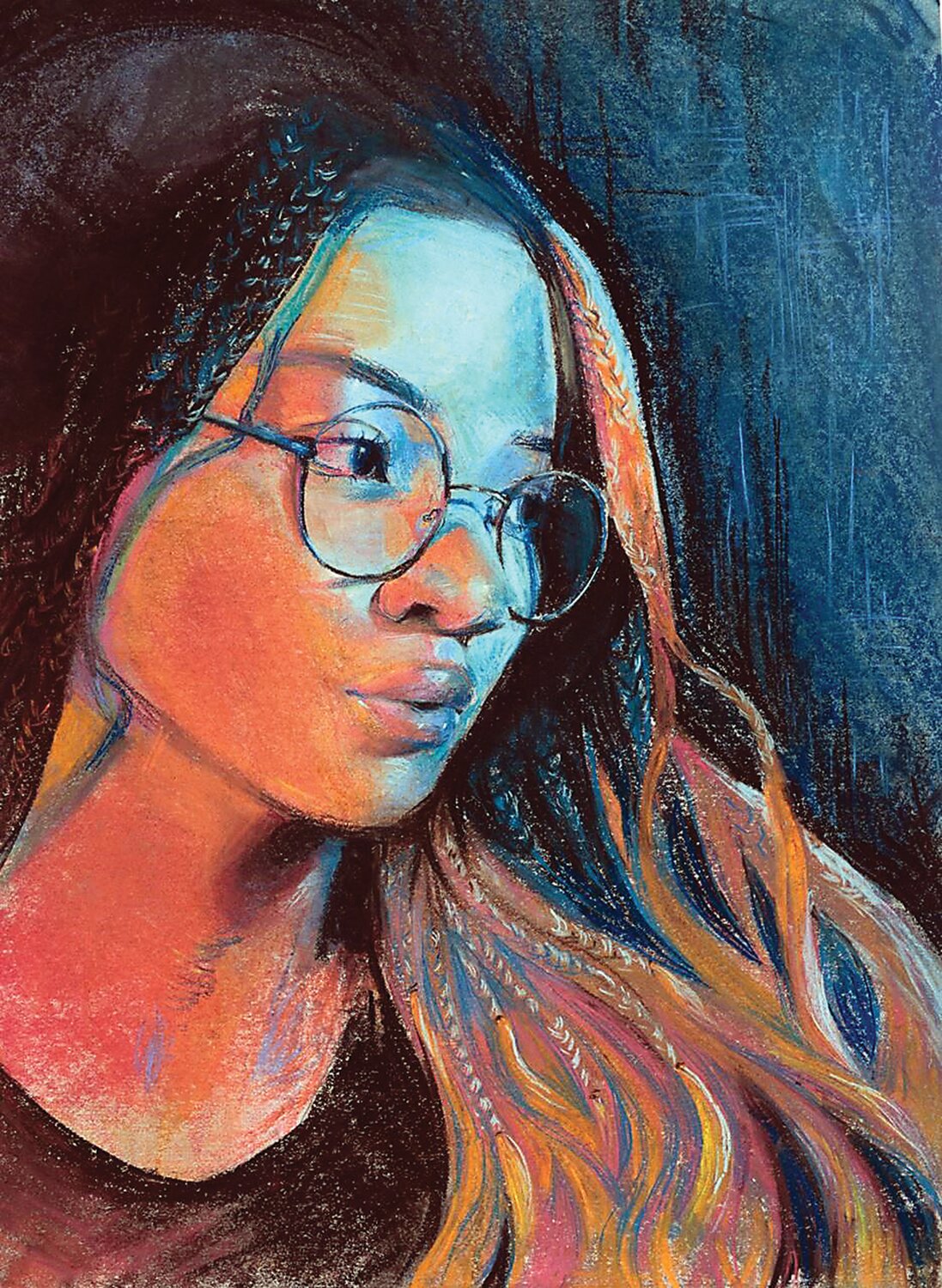 Best in Show award winner “Self Portrait Study” by Shaela Joseph of George School is a chalk pastel on paper.