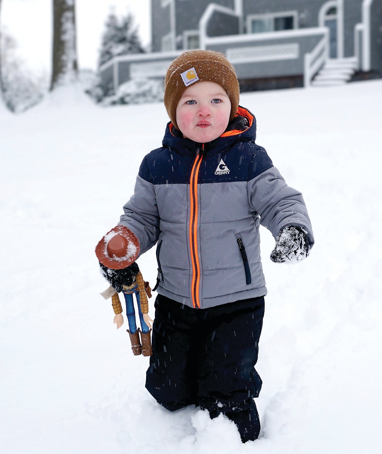 Cooper Grantuskas, 2, plays in the snow for the first time Jan. 19 in New Hope.