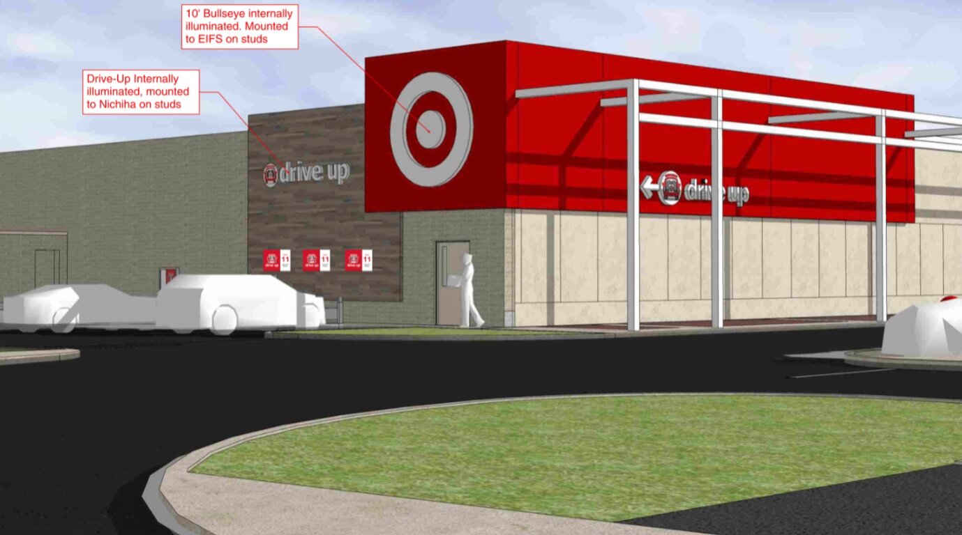 The new Target at the Doylestown Shopping Center has received the all-clear to erect four signs directing customers to designated parking spaces for its pickup service.
