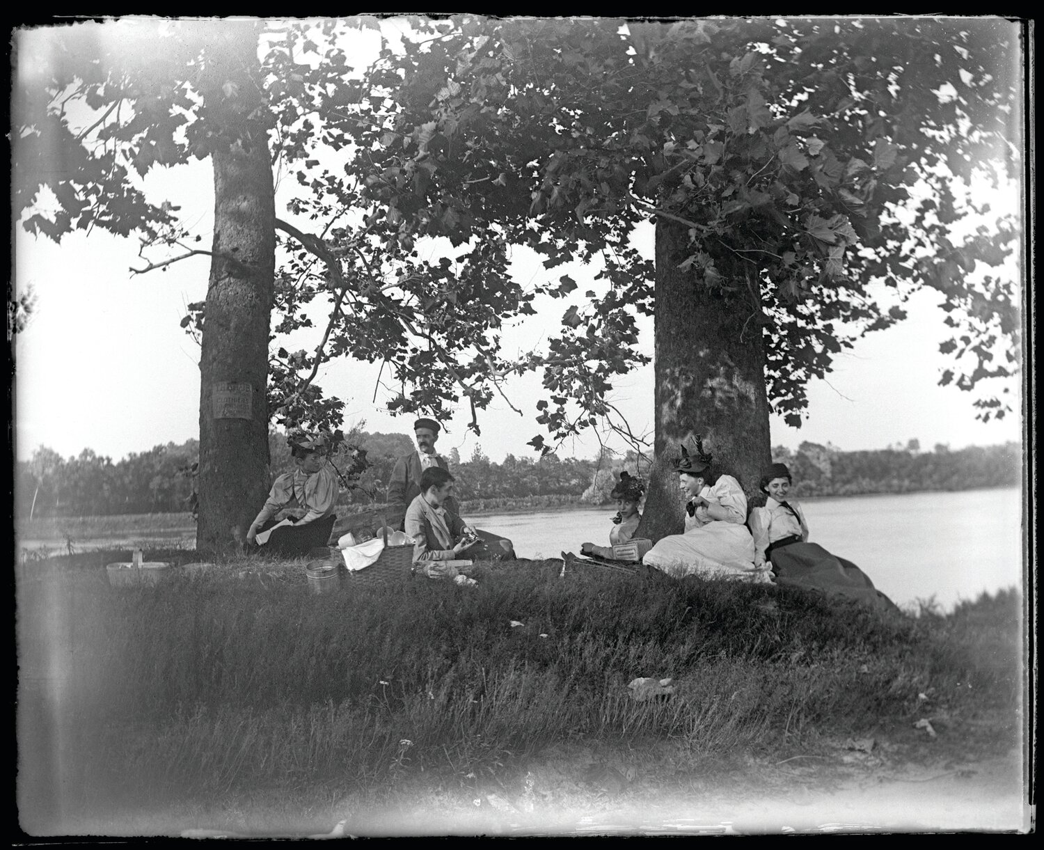 Grant Castner, center rear, and friends, picnic in Yardley, on July 4, 1894. This is a digital print from Castner’s original 4-by-5 glass plate negative, a gift of Robert R. Jones in Memory of William R. Paquin.
