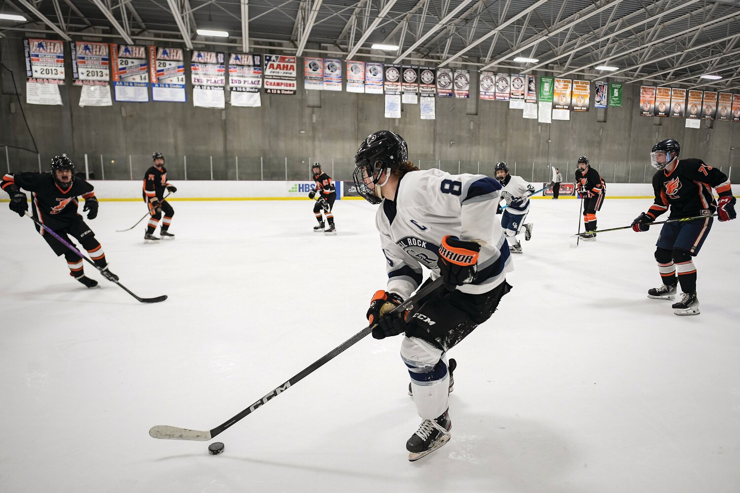 Nicholas Hahn looks for open space in the first period of last Wednesday’s clash with Pennsbury.