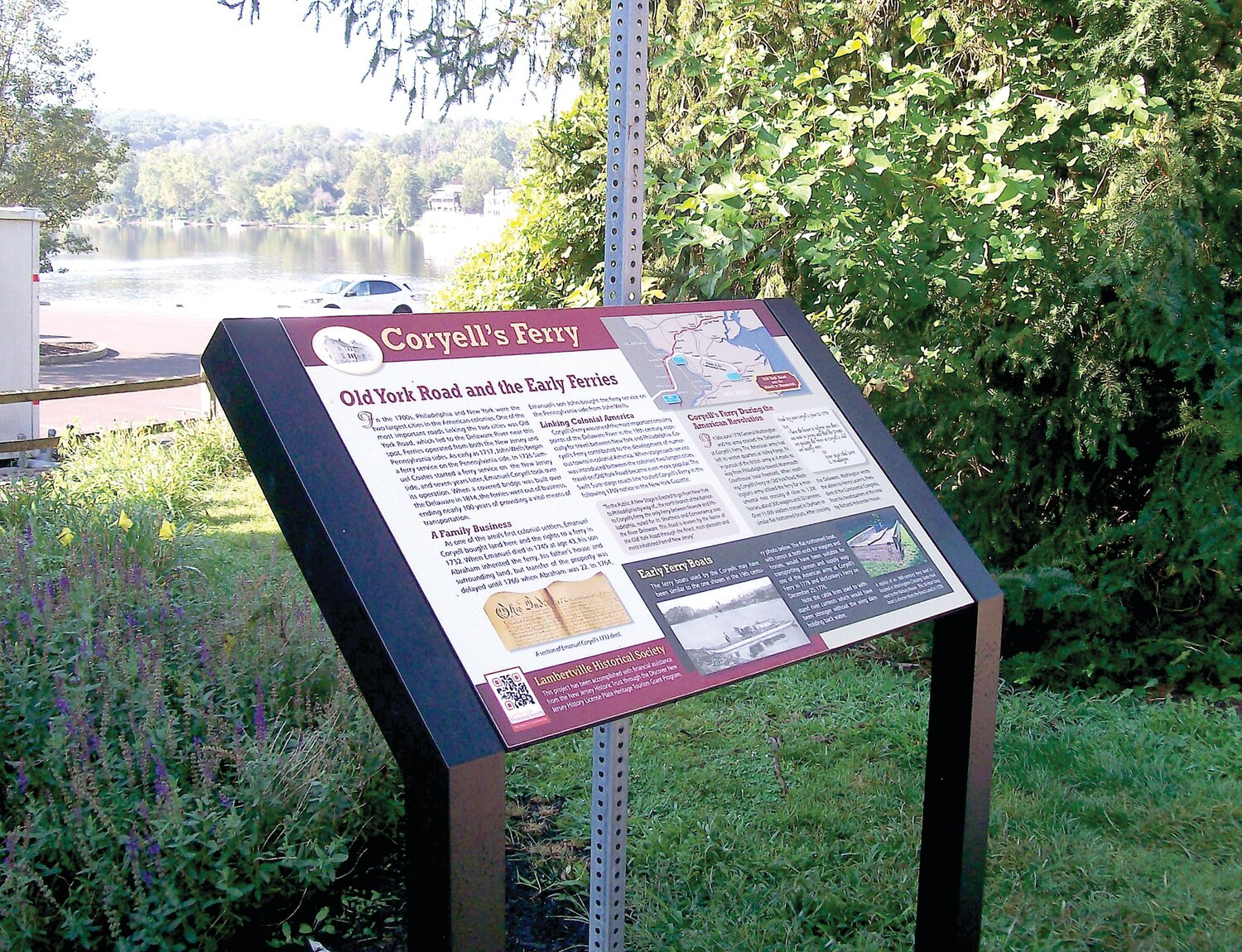Interpretive sign for Coryell’s Ferry, erected by the Lambertville Historical Society last year near the Delaware River bridge.