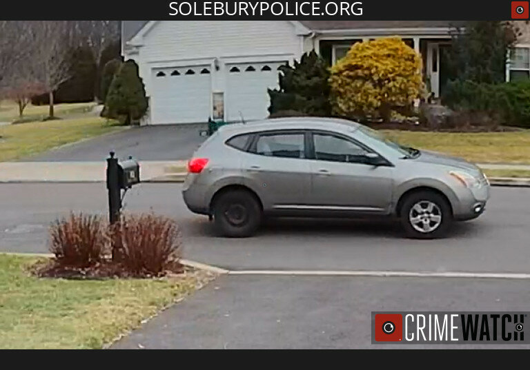 This car was captured on surveillance video in the Peddler’s View neighborhood in Solebury.