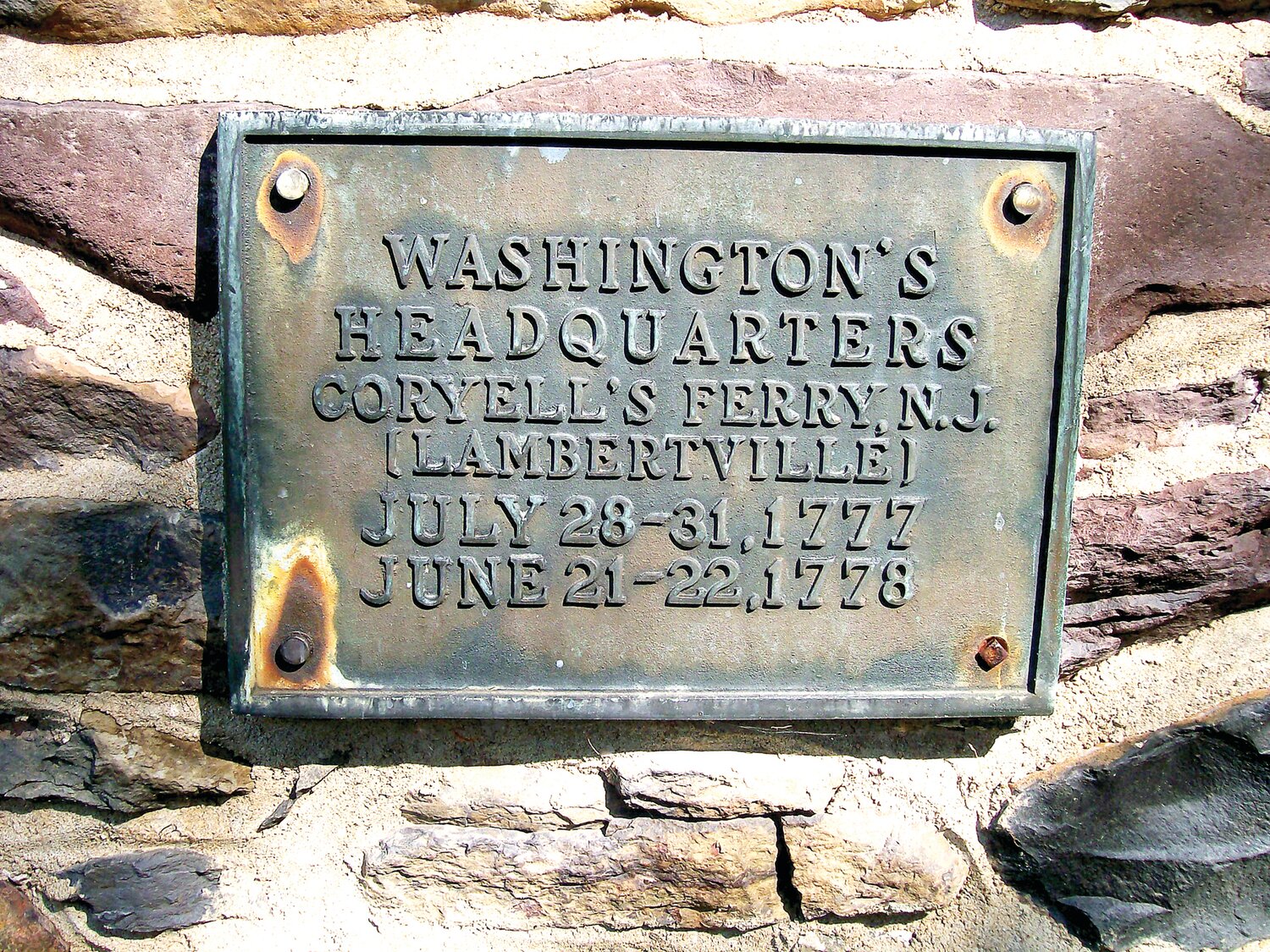 A plaque at the Holcombe House, located off Route 29 in Lambertville marks George Washington’s two visits.