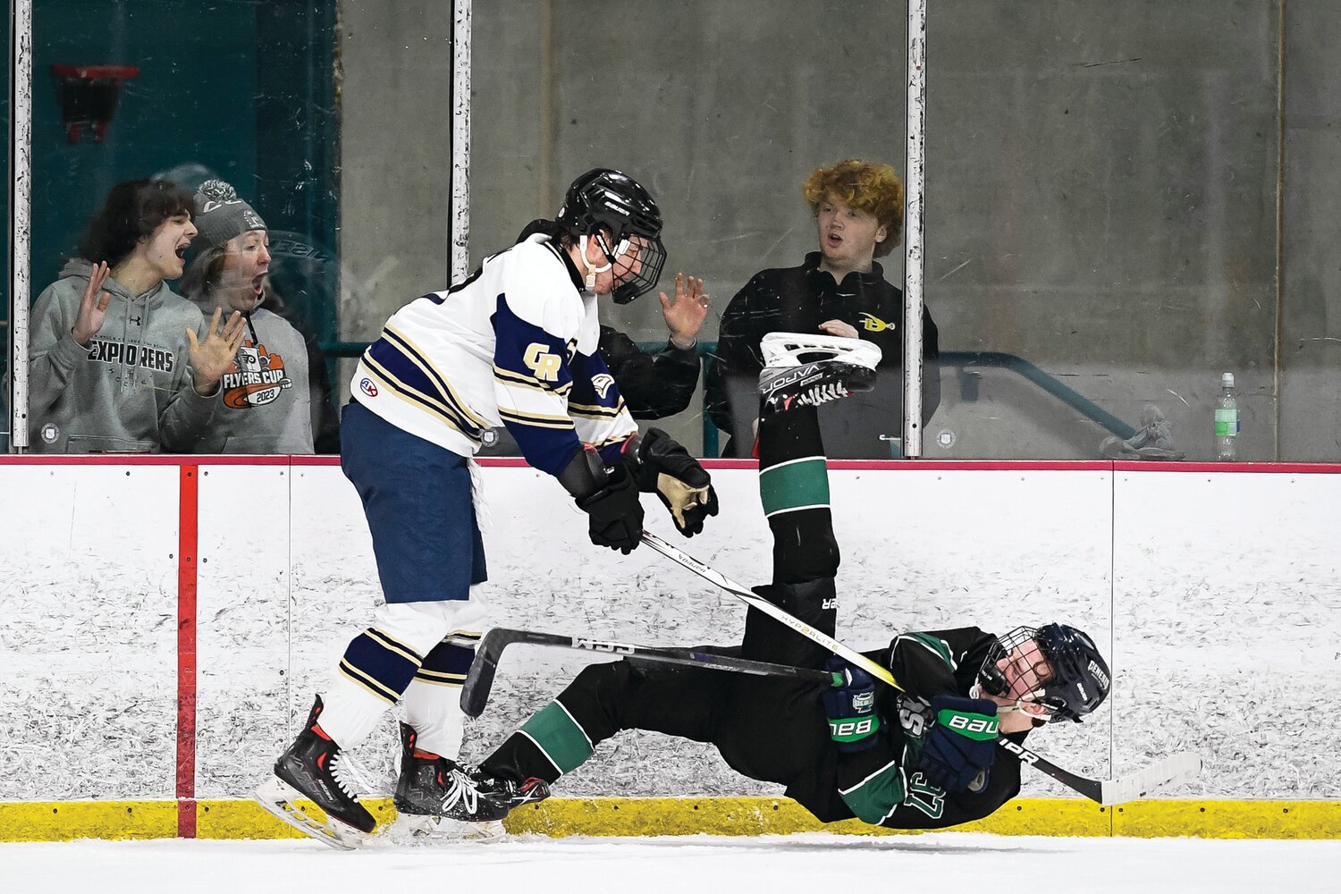 Council Rock South’s Gavin Nisenzon lays out Pennridge’s Nicholas Young and draws a penalty in the third period.