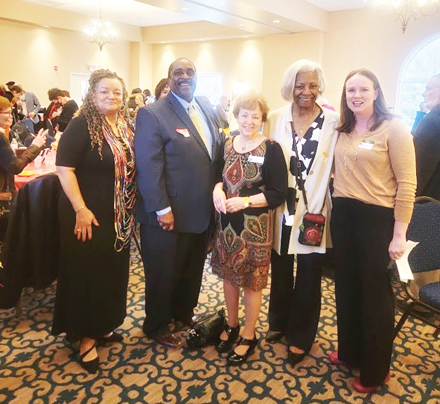 From left are Joan Toller, Second Baptist Church of Doylestown; the Rev. Dr. Robert Hamlin, Second Baptist Church of Doylestown; Bev Jewusiak, Doylestown Presbyterian Church; Linda Salley, president and executive director of the African American Museum of Bucks County; and the Rev. Becca Bateman, Doylestown Presbyterian Church.