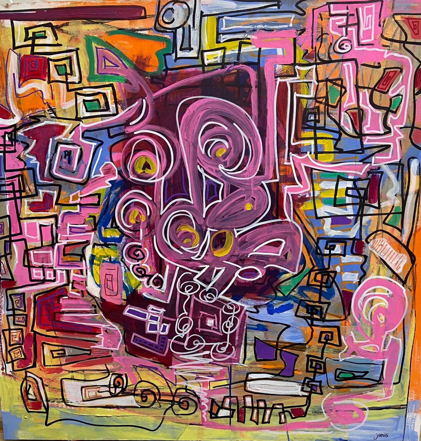 “Tied Up in a Knot,” by Janis Schimsky, is an acrylic on canvas.