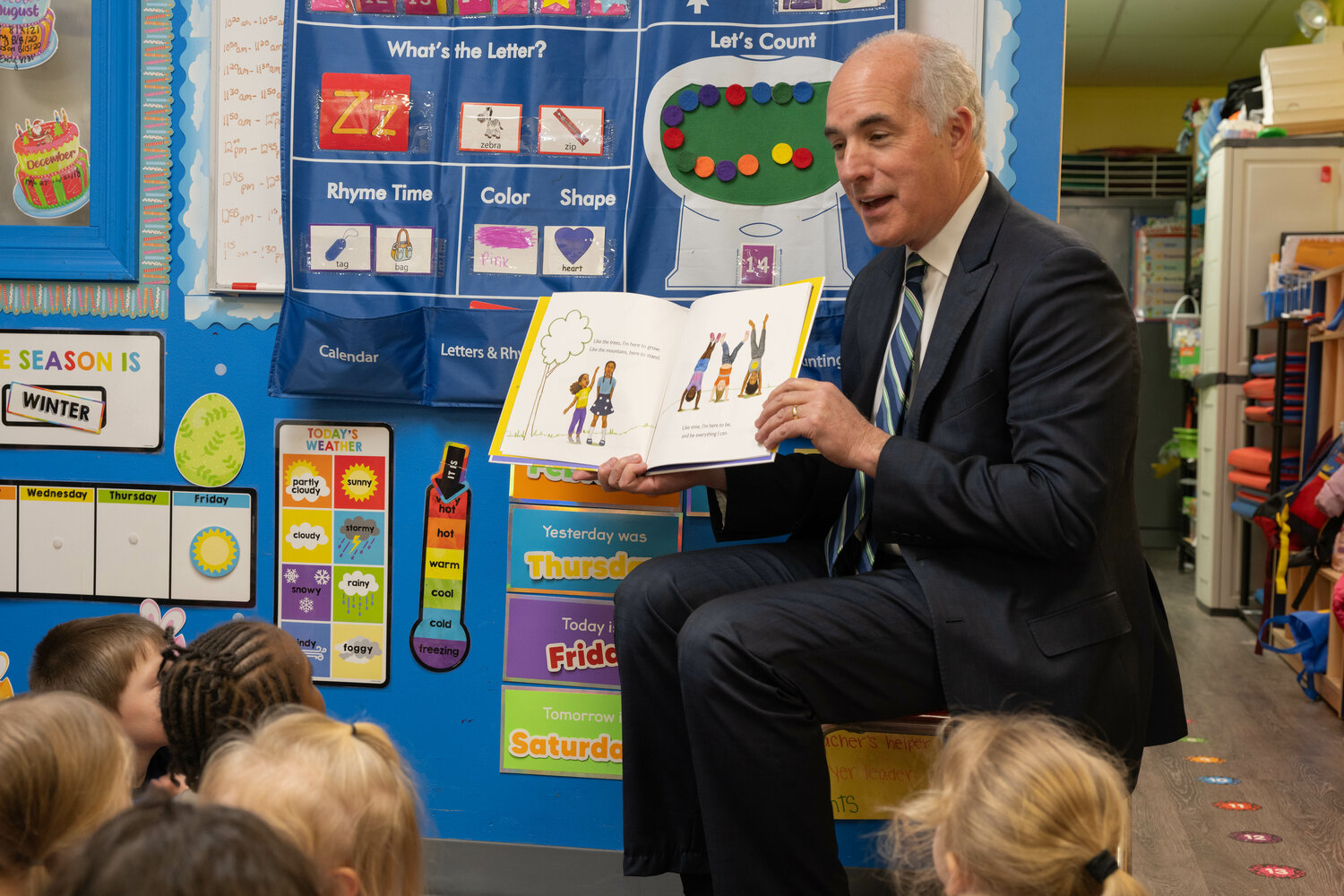 U.S. Senator Bob Casey reads to students at Children of God Educational Services in Bristol on Feb. 16.