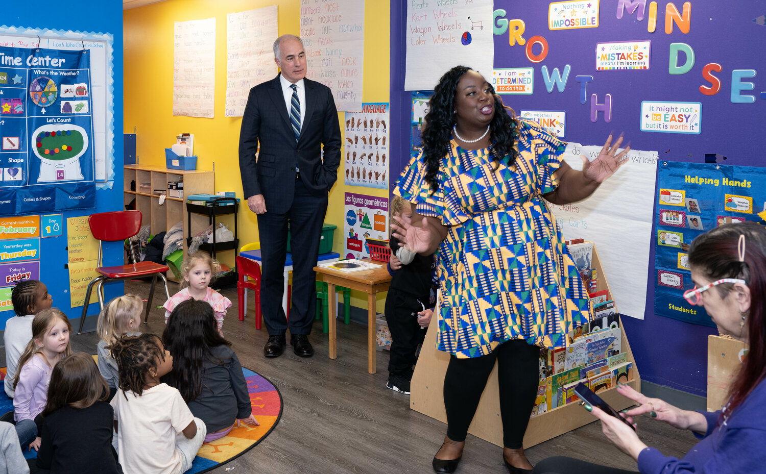 Valerie Hamilton, founder and executive director of Children of God Early Learning Center, addresses those who attended Sen. Bob Casey’s visit on Feb. 16.