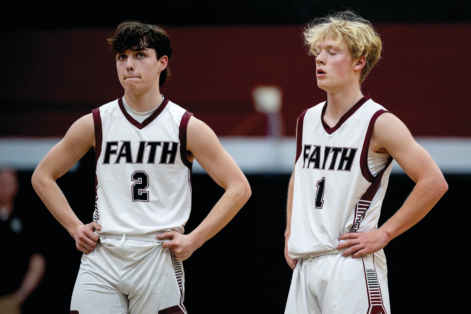 Faith Christian Academy’s Garrett Grant and Landon Heller during the first half after Delco Christian opened a big lead.