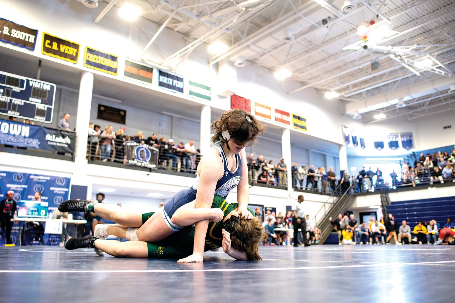 The crowd watches Central Bucks’ Isabella Priano’s 170-pound match against Olivya Kroope of Emmaus.