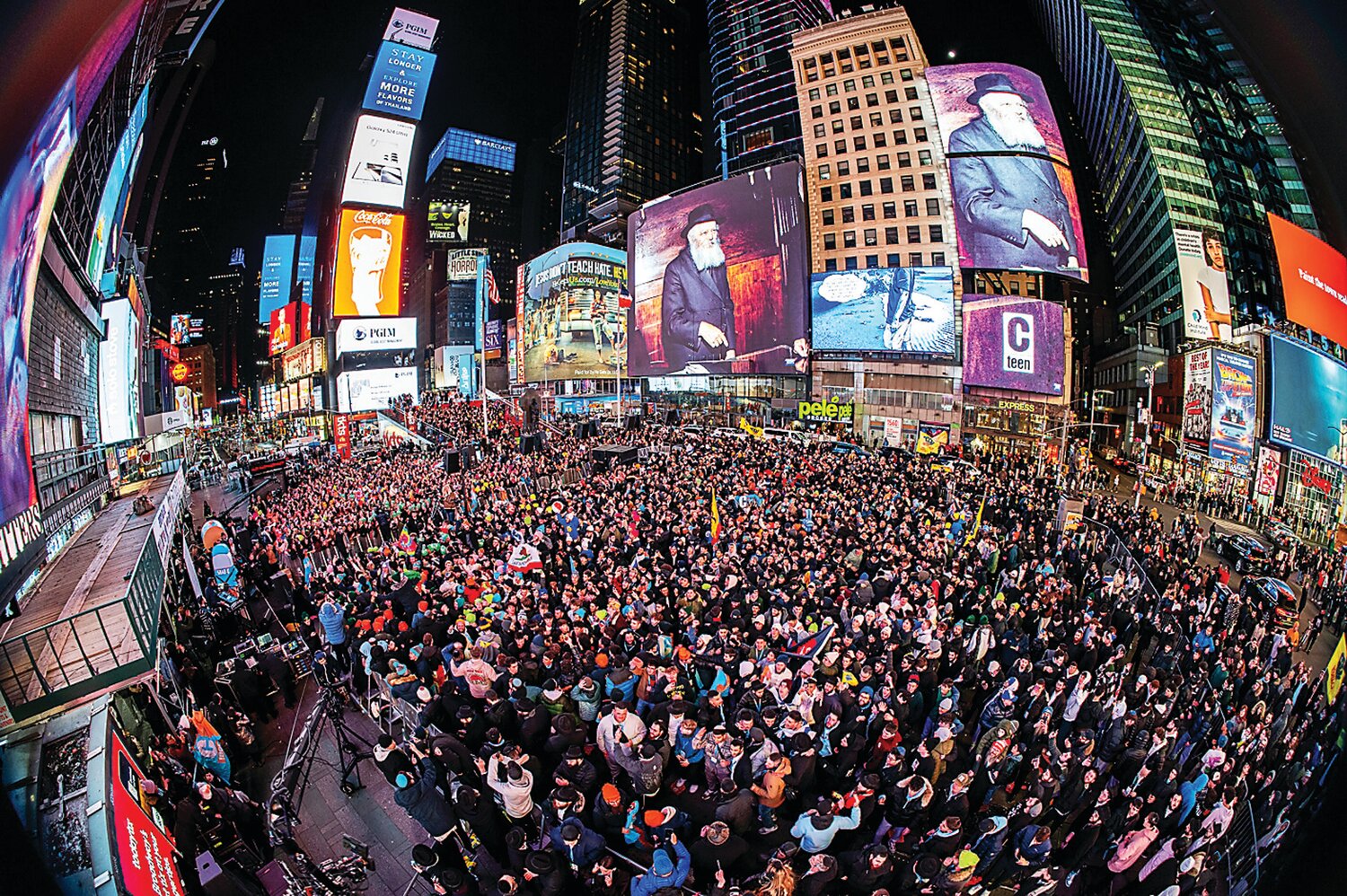 The international Jewish teen summit Times Square Jewish pride event draws a crowd.