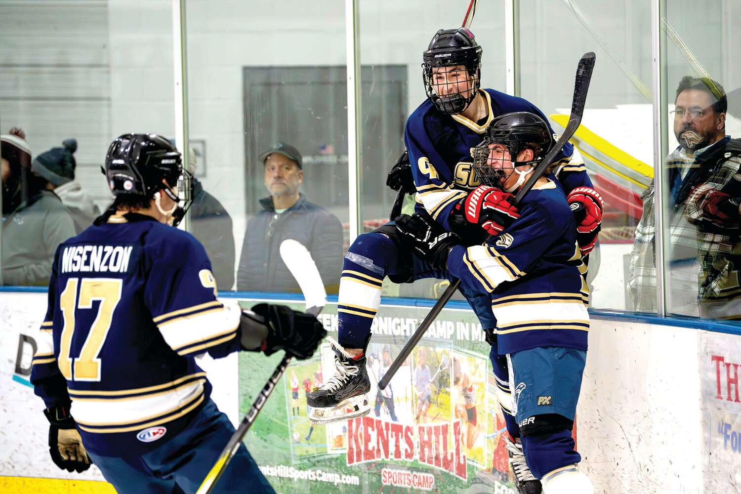 Council Rock South’s Jake Weiner celebrates his third goal of the game making it 6-2 in the third period. Weiner would score another tally late in the third for four goals total.