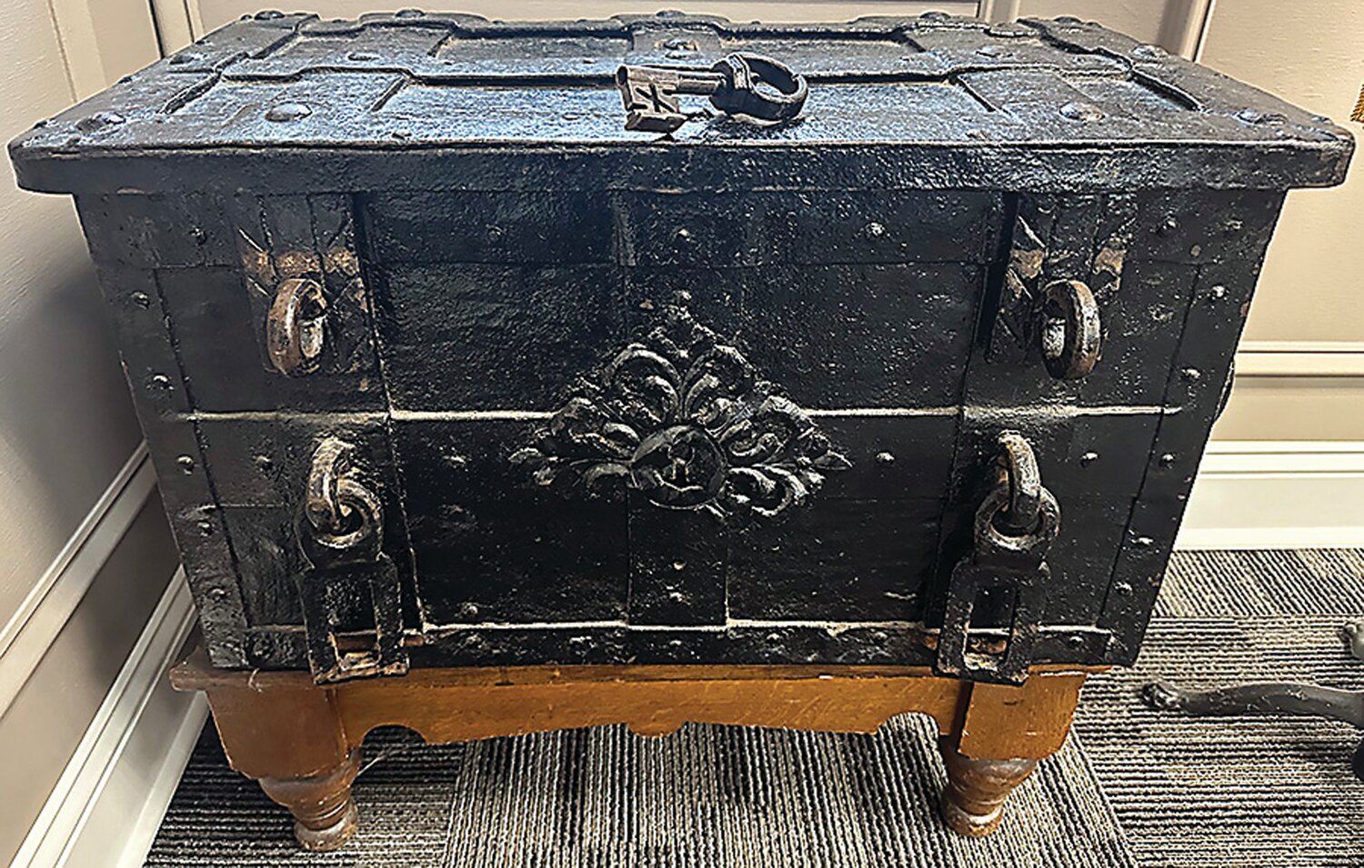 This iron strongbox was used to help transport the Farmers Bank of Bucks County’s belongings from Hulmeville to its new home in Bristol. It now sits in Hulmeville Borough Hall.