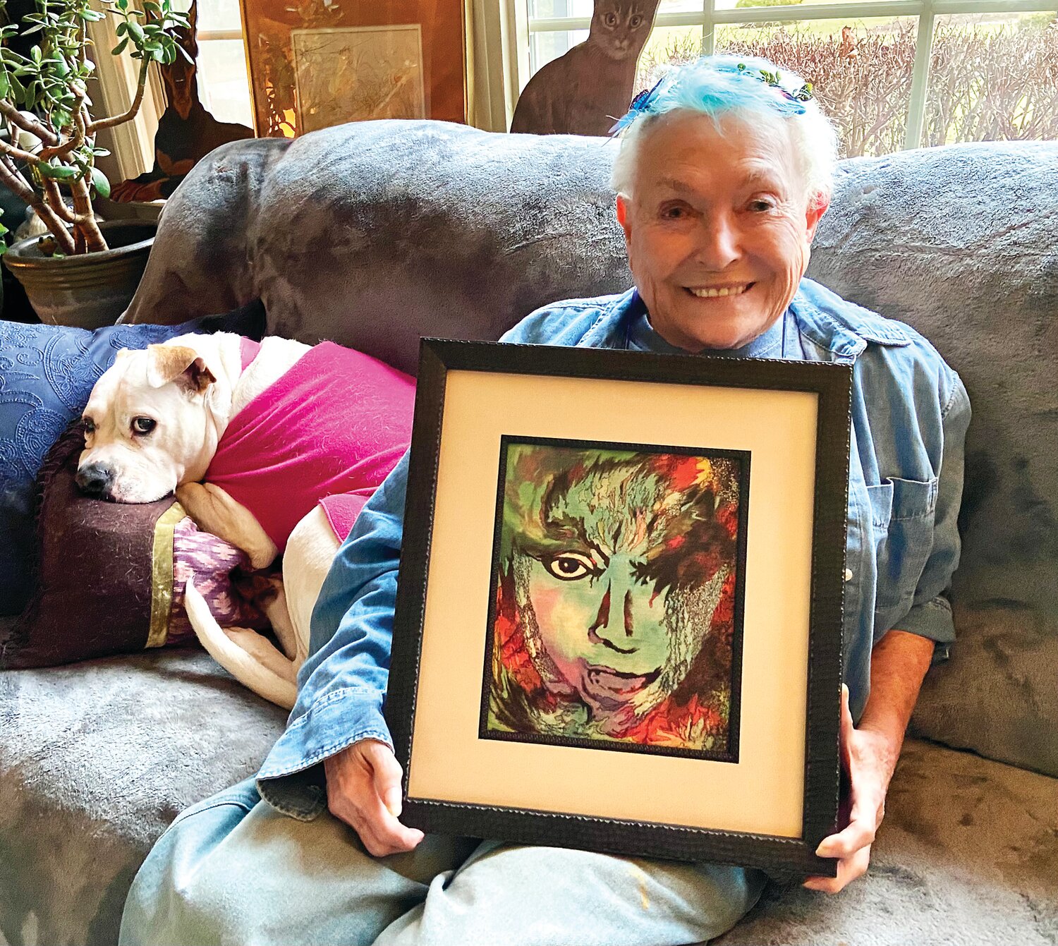 Gail Selesnick Fisher, 88, with her dog, Sal-lee, will exhibit her artwork at the Green Building Center in Lambertville, N.J., along with photography by Stephen Harris. A “Meet the Artist’”reception will take place from 5-8 p.m. Saturday, April 13.