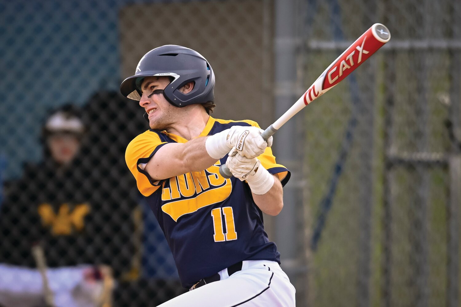 New Hope-Solebury’s Joel Carmenini watches his base hit in the second inning.
