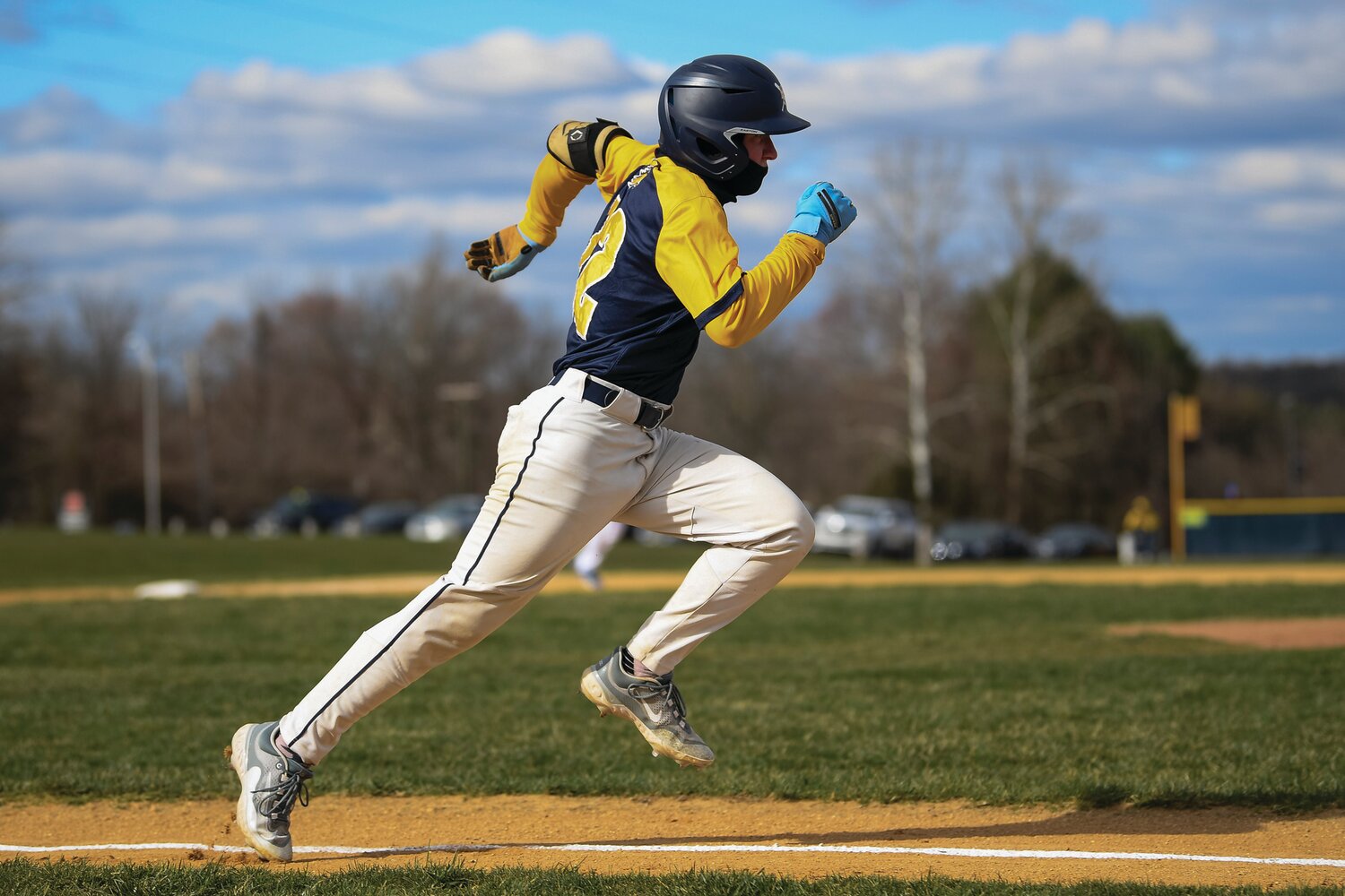 New Hope-Solebury’s Charlie Plebani hustles out an infield hit during the Lion’s three-run first inning.