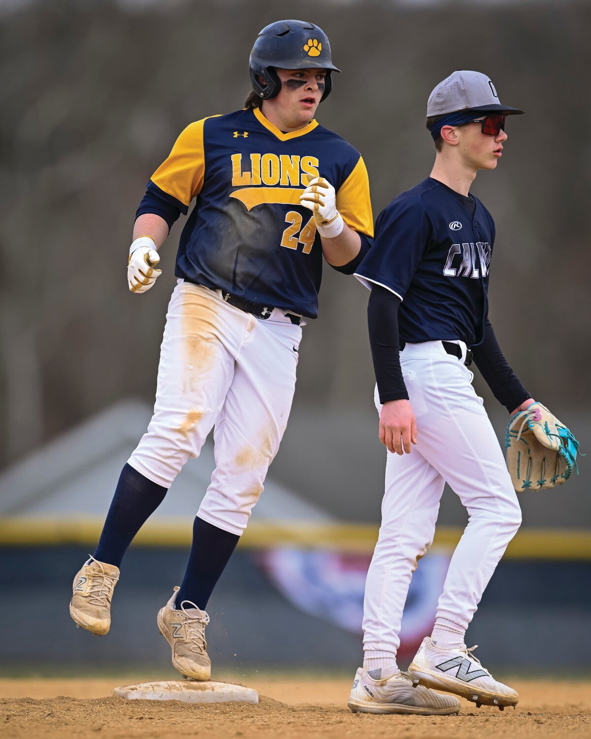 New Hope-Solebury’s Joe Rickard rounds second base after a second-inning double.
