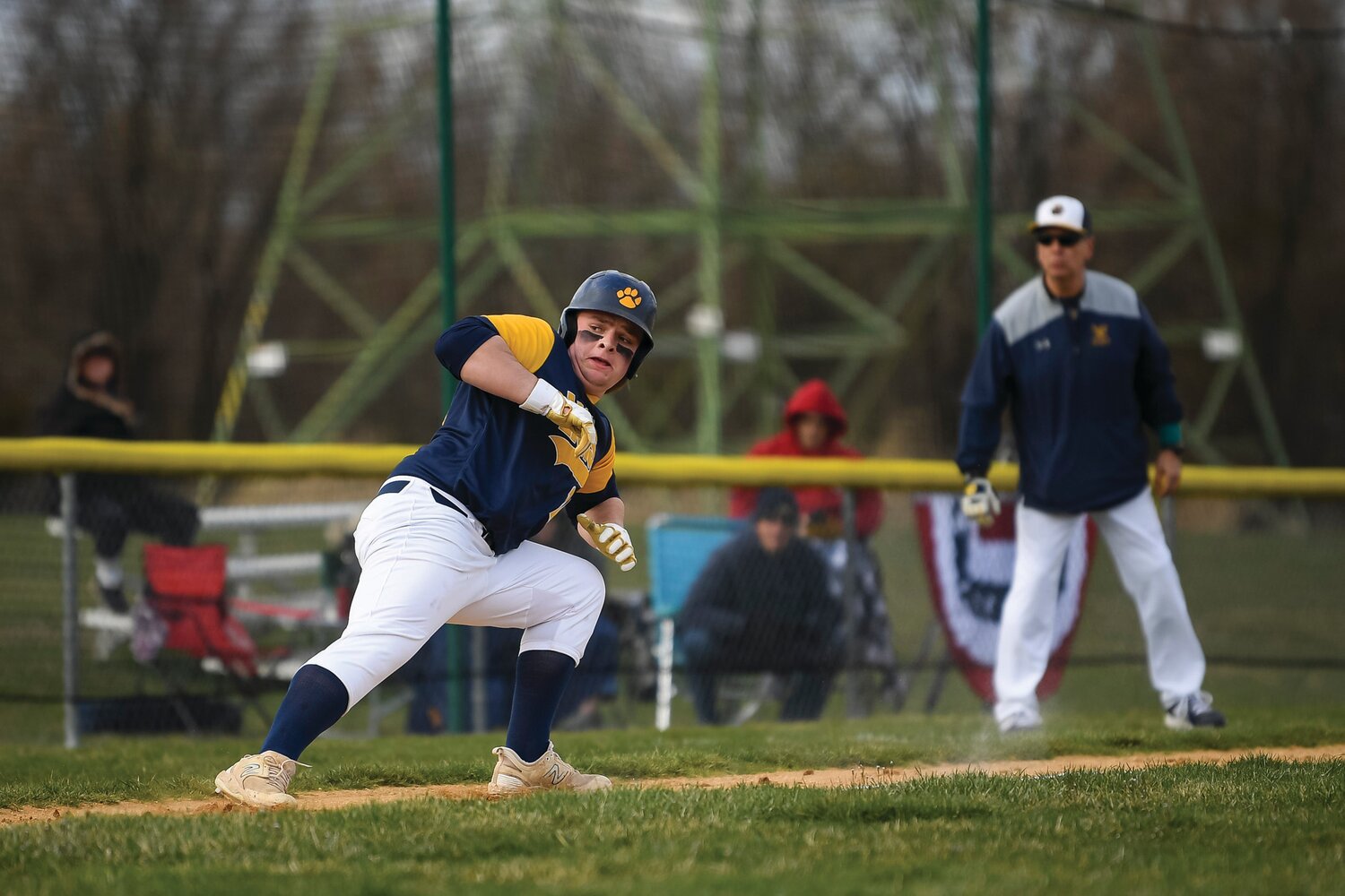 New Hope-Solebury’s Joe Rickard gets caught in a run down in the first inning, in which the Lions plated three runs.