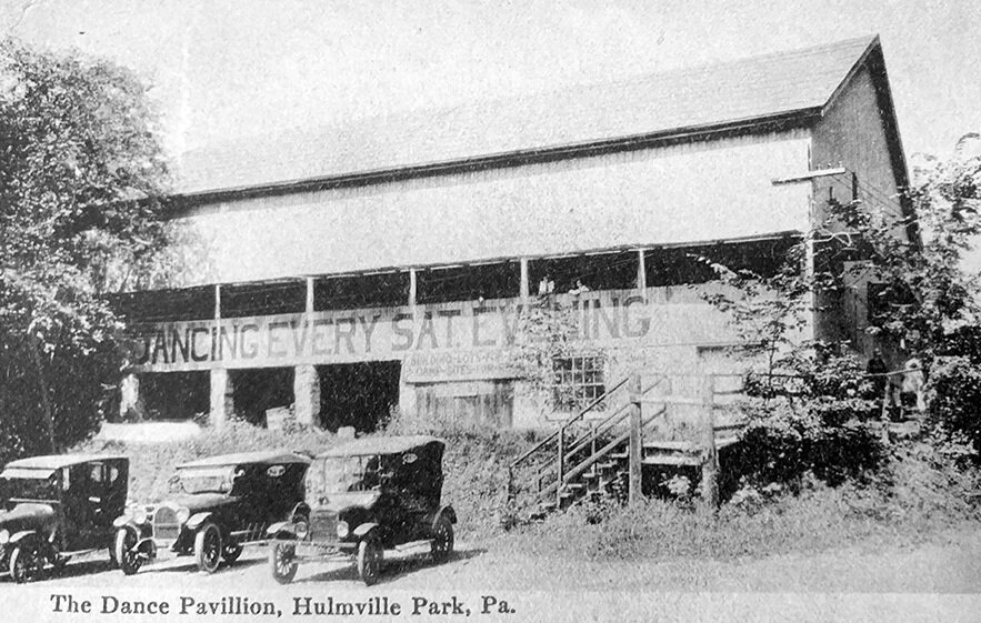 The dance hall at Hulmeville Park advertises dancing every Saturday night in photo taken circa 1920.
