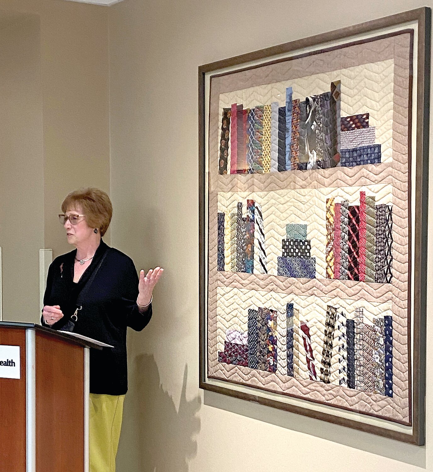 Gwyn Walton, a member of The Tightly Bound Book Group, shared what the special remembrance quilt made by the club meant to her during a poignant presentation at Doylestown Hospital March 14.