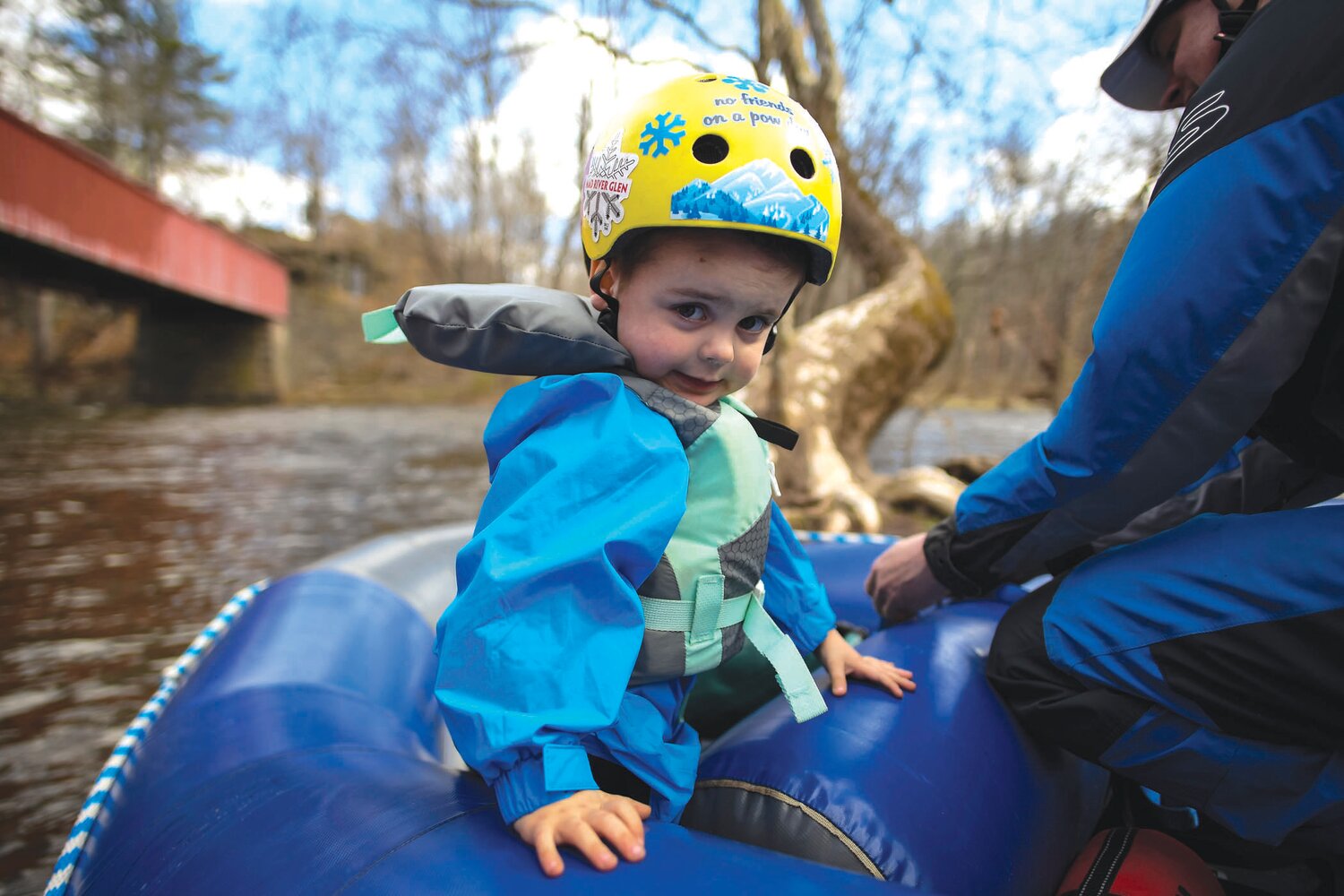 Tommy Mailloux, 3, of Bethlehem, gets ready for his first time on the rapids with his parents and grandparents.