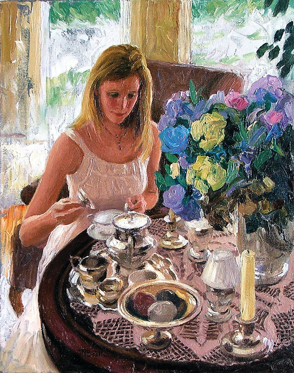 “Afternoon Tea” is an oil painting by John N. Booth.