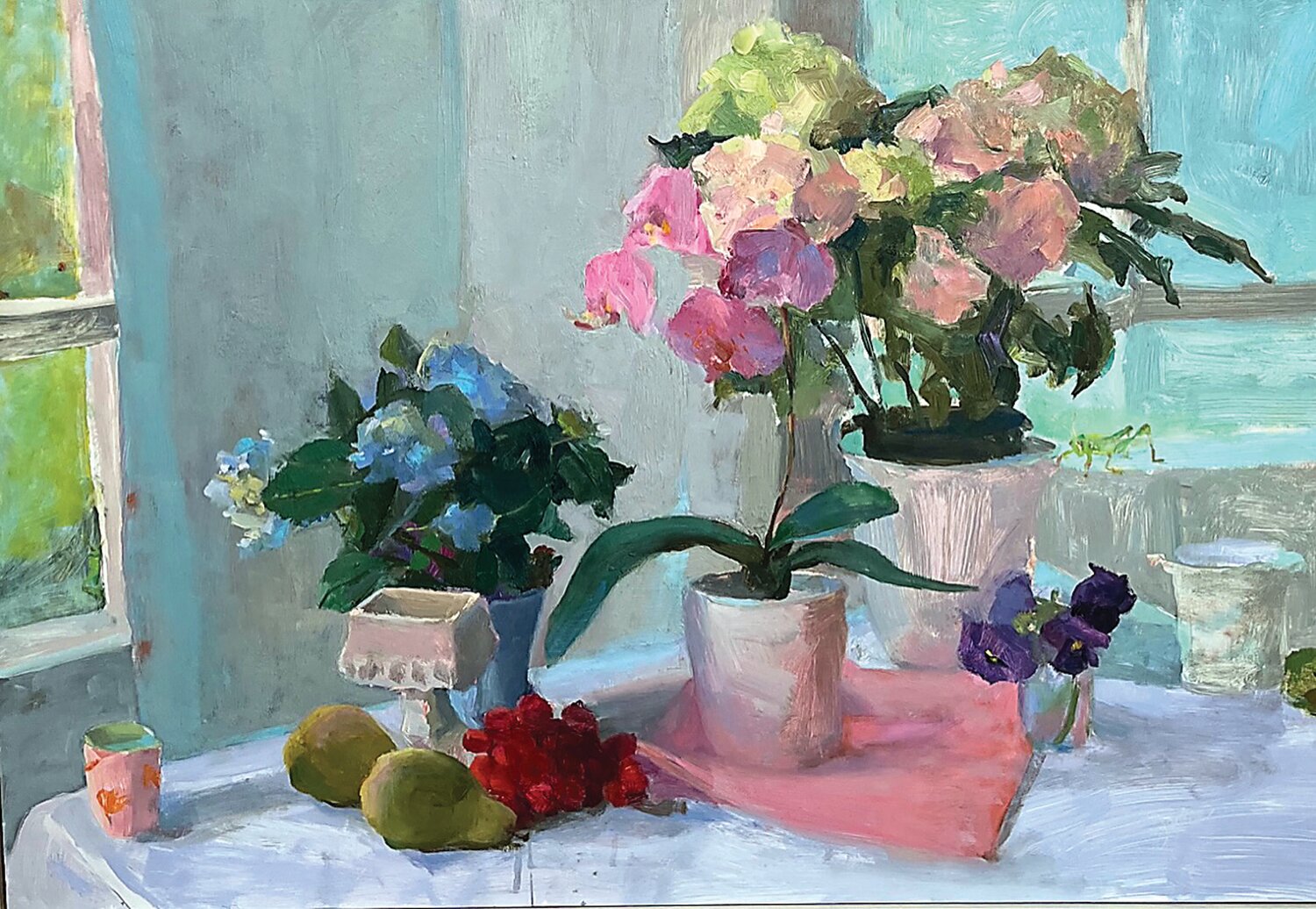 “Flowers by the Window” is an oil painting by Janine Dunn Wade.