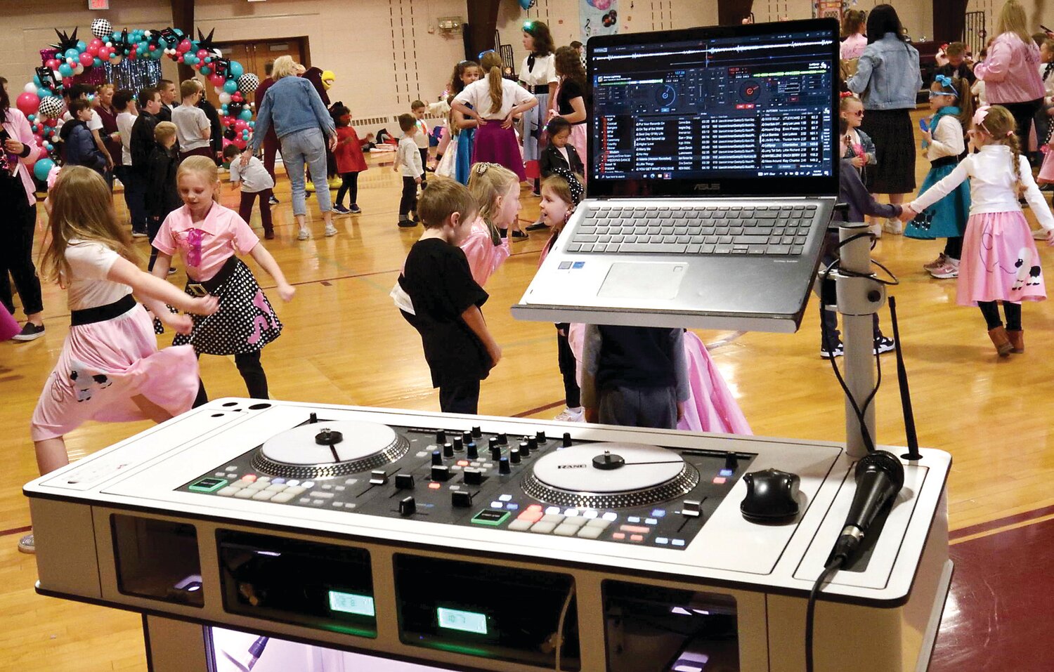 The disc jockey station for the dance.