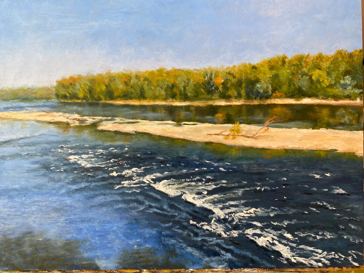 “View from the Mill” is an oil on board by Lauren Travis.