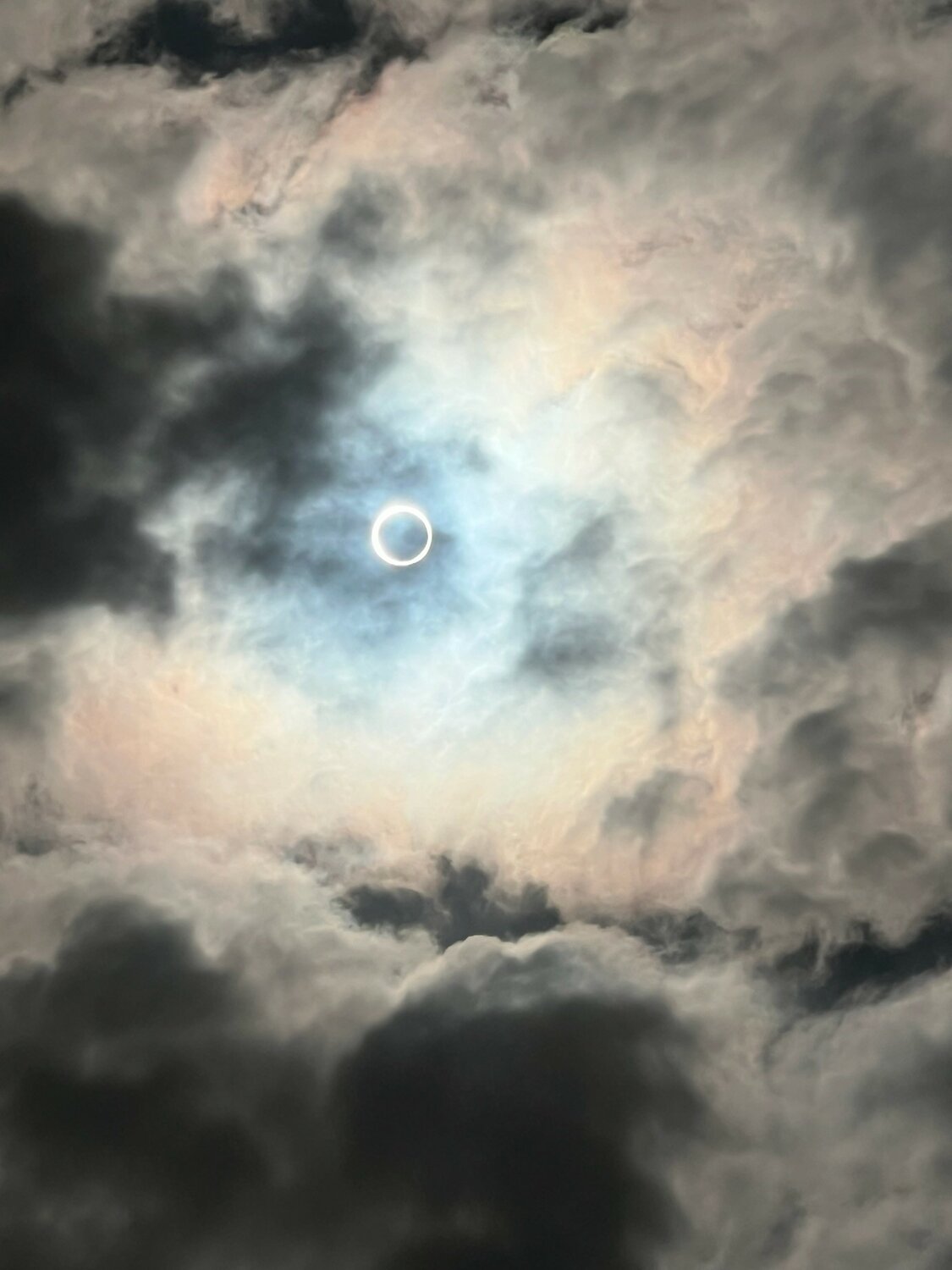 The annular eclipse as seen from San Antonio in October 2023. On Monday afternoon, the region will experience a near-total solar eclipse — 90% totality. The weather forecast calls for clear to partly cloudy skies Monday afternoon, which means that when the sun, moon and Earth align, it is likely to be visible.