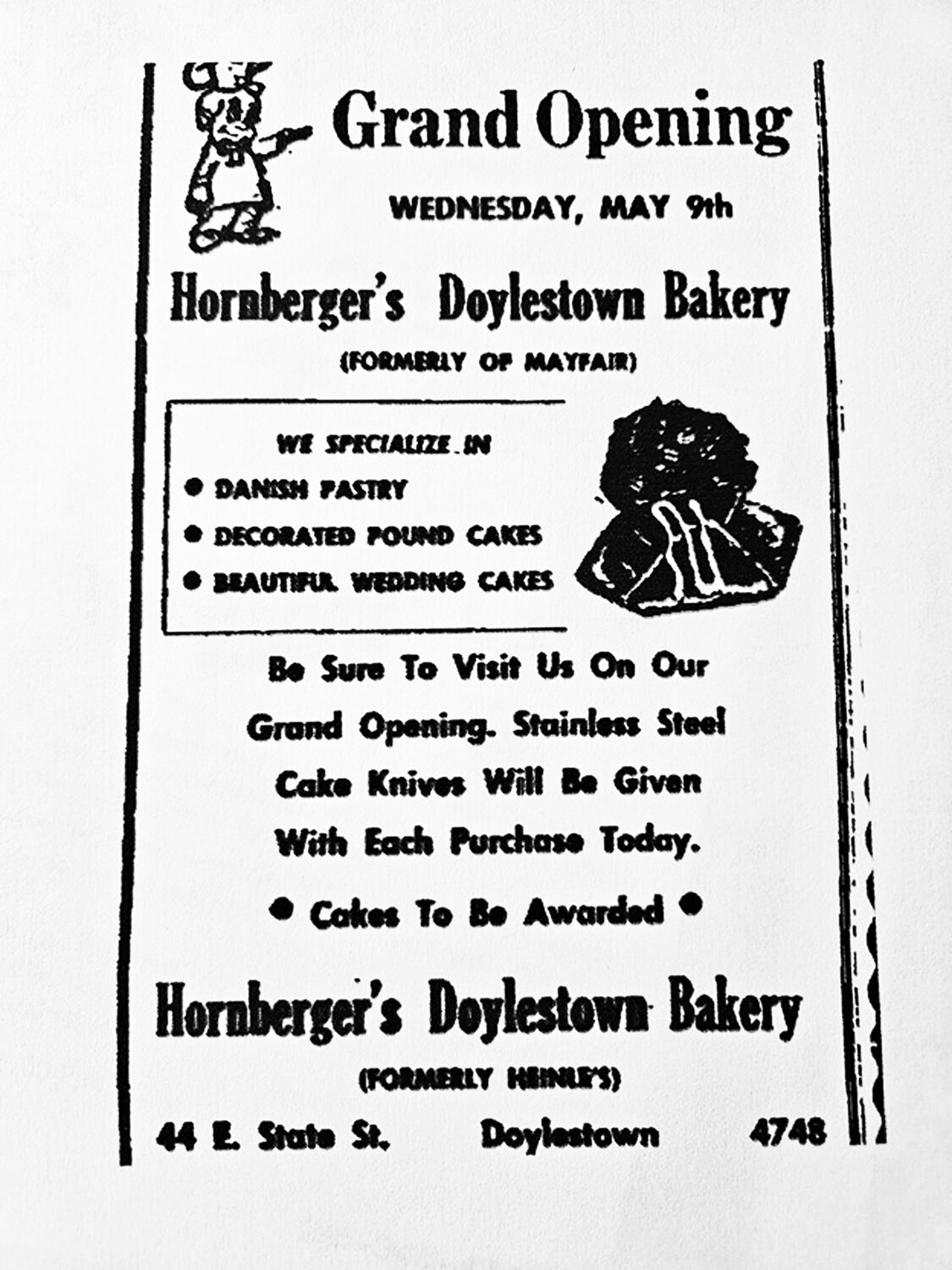 Announcement in the May 9, 1956 edition of The Daily Intelligencer.