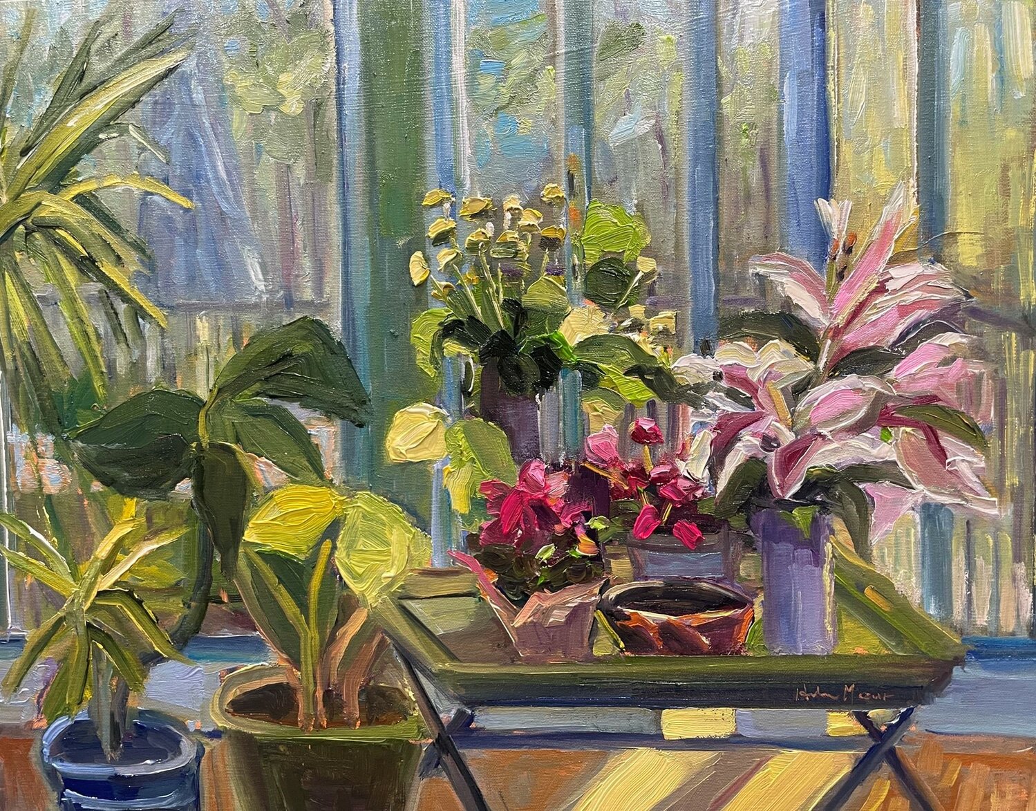 Winner of the 2nd Place award of $500 is “Plants in the Sun,” an oil painting by Helene Mazur.