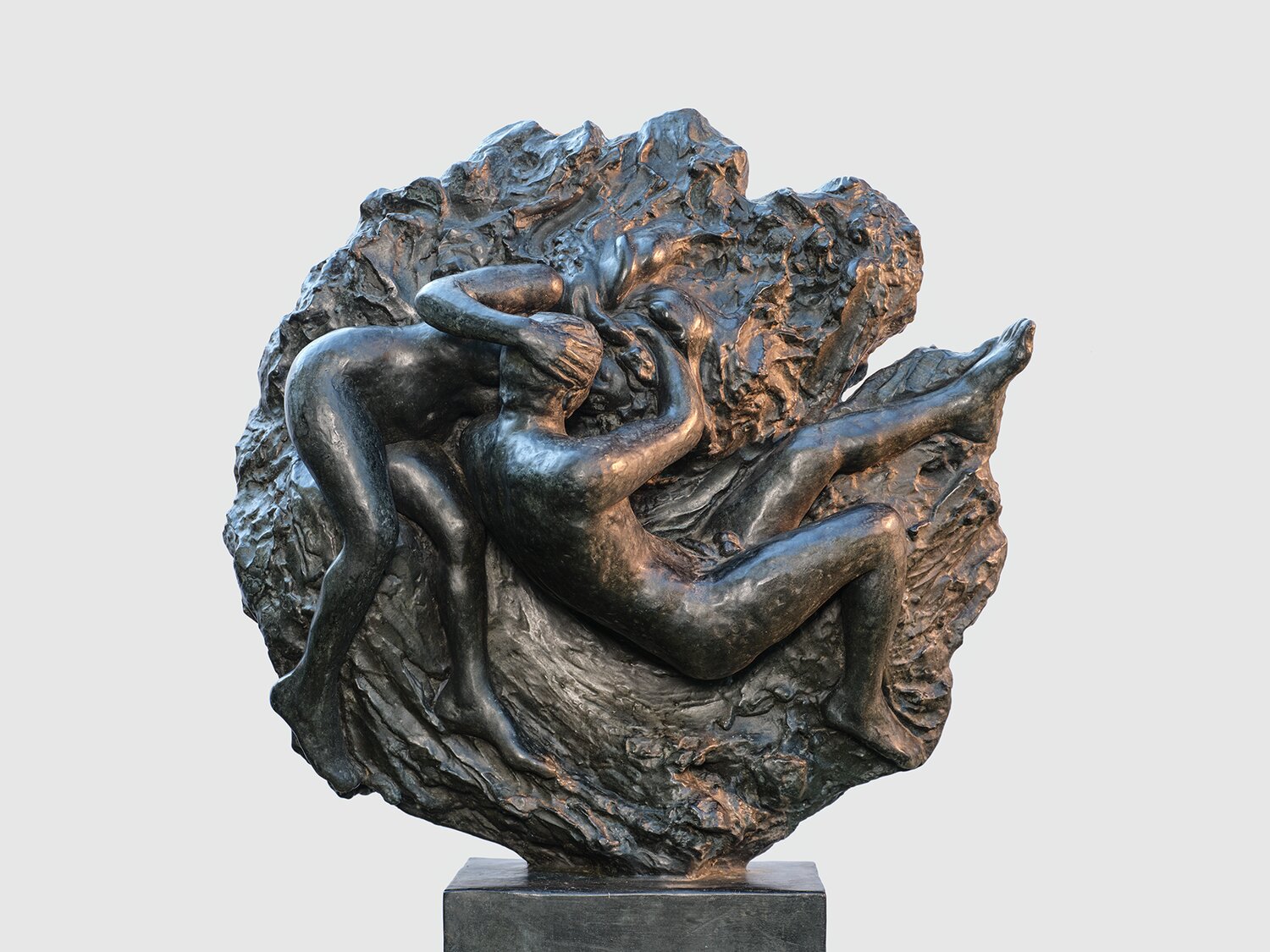 “Creation,” 1981–82, is a bronze, edition 3/9, by George R. Anthonisen (b. 1936), from the Collection of Carol and Louis Della Penna.