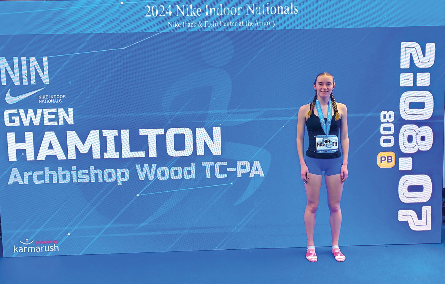 Archbishop Wood’s  Gwen Hamilton took home silver in the 800 meter at the 2024 Nike Indoor Nationals last month.