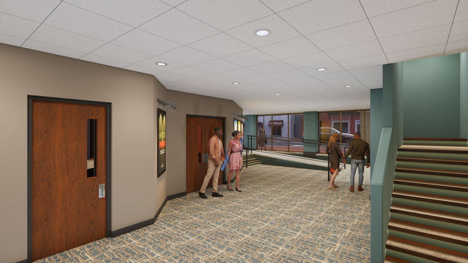 A rendering of the new lobby, following renovations at Bristol Riverside Theatre.