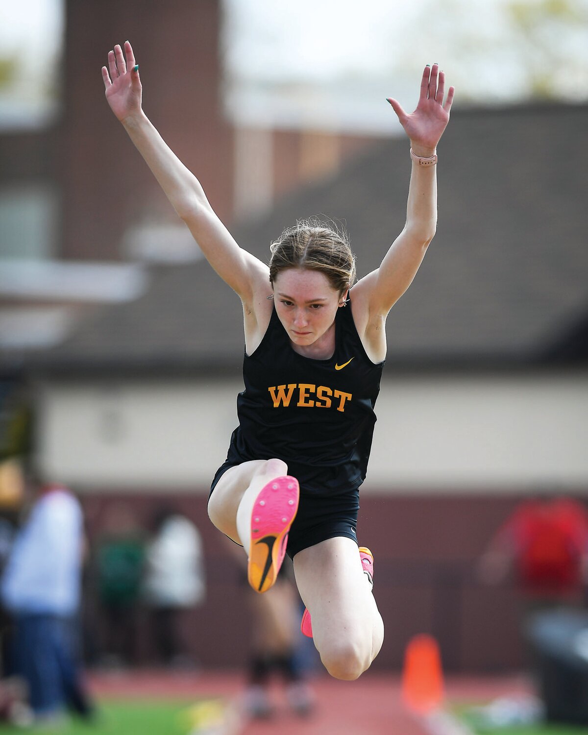 Central Bucks West’s Jillian Smith competes in the girls triple jump.