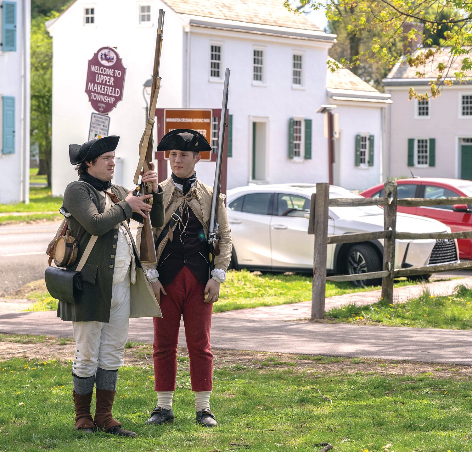 Reenactors practice with the muskets at Washington Crossing Historic Park in Upper Makefield.
