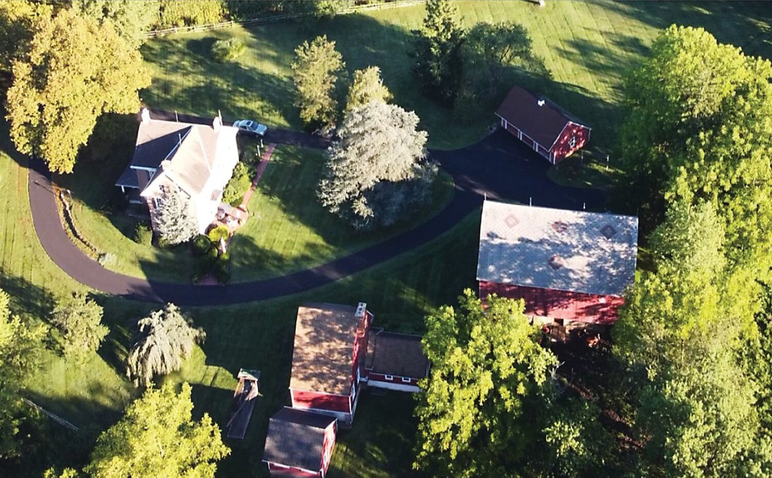 An aerial view of Sycamore Lane Farm shows the Hilltown Township property selected for this year’s Bucks County Designer House & Gardens showcase.