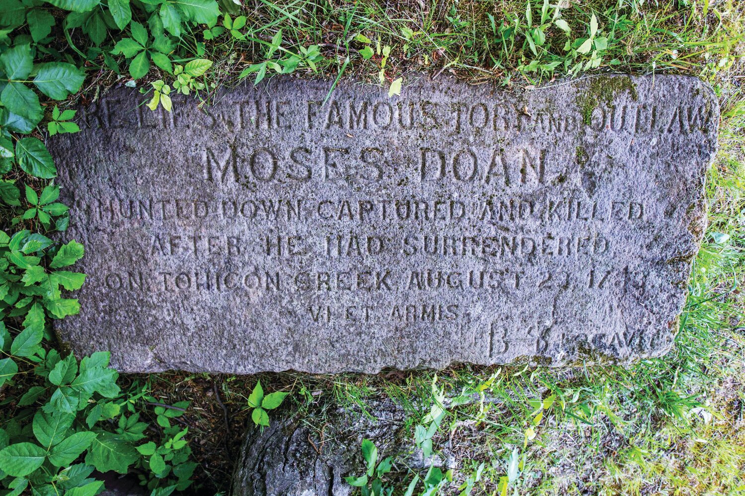 The Moses Doan grave marker, on loan courtesy of the Keller Family.