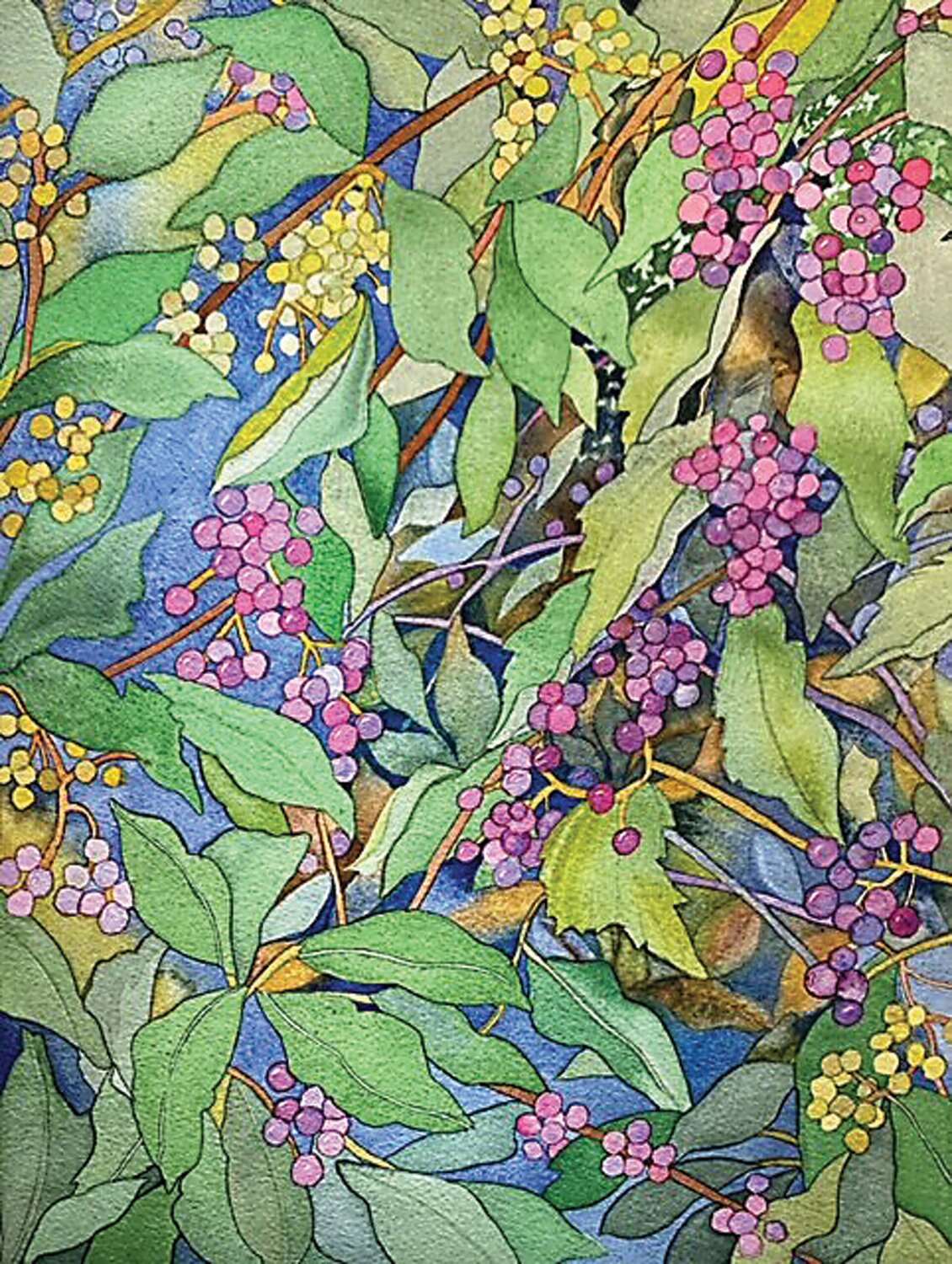 “Beauty Berry” is a watercolor by Sharon Pitts.