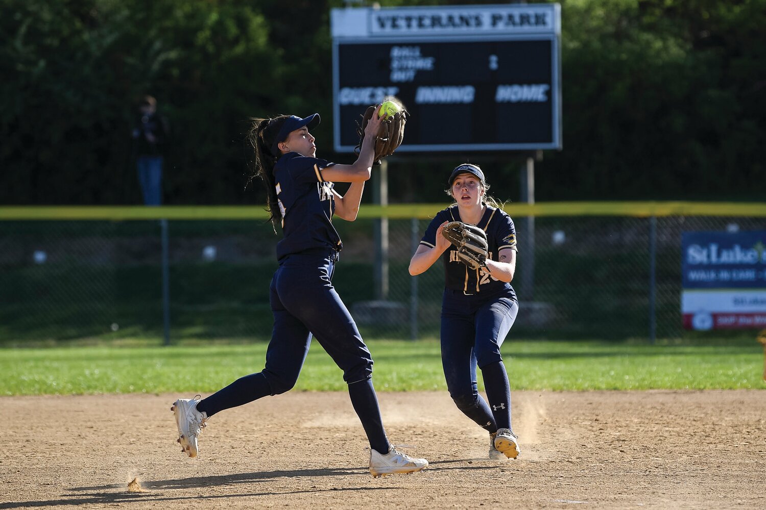 New Hope-Solebury third baseman Izzy Elizondo catches an infield pop up in the bottom of the sixth inning.