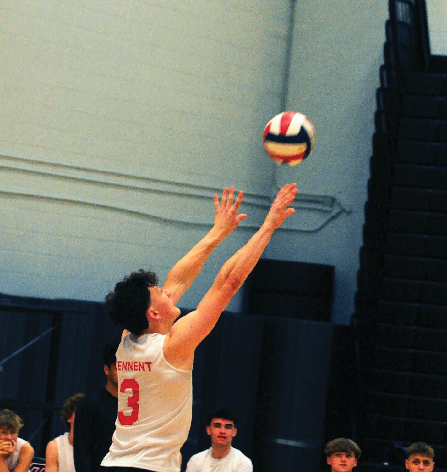 William Tennent senior Sean Stewart volleys a ball in the Panthers’ recent Suburban One League matchup with Pennsbury.