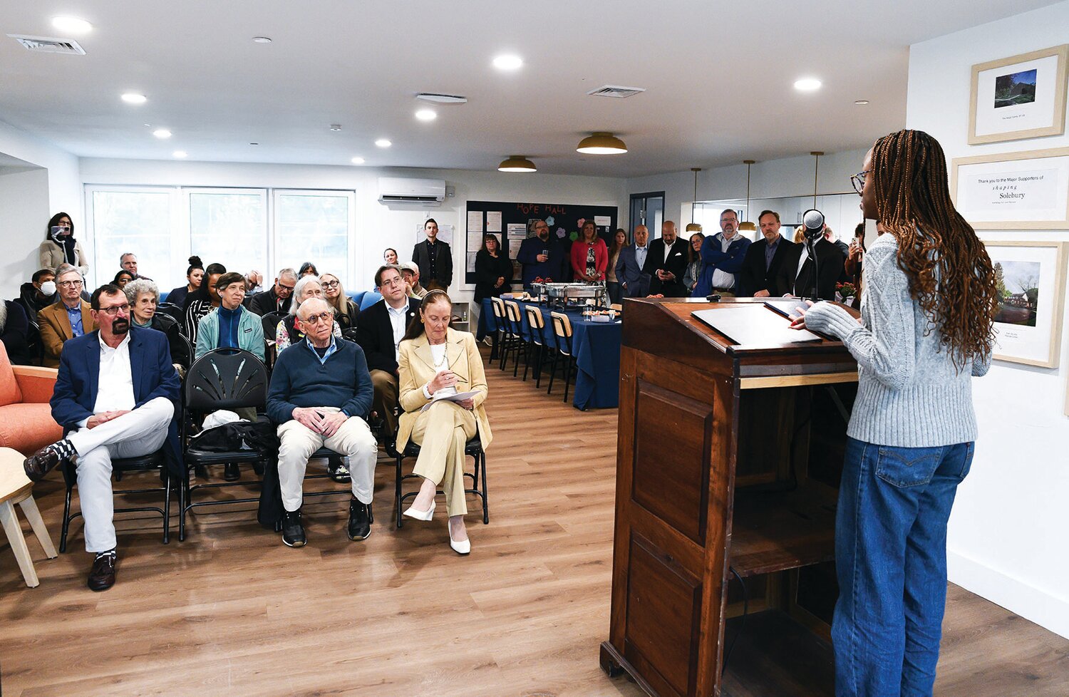 Solebury School Hope Hall dorm resident Karis Rattray, Class of 2025, speaks at the ribbon-cutting ceremony.