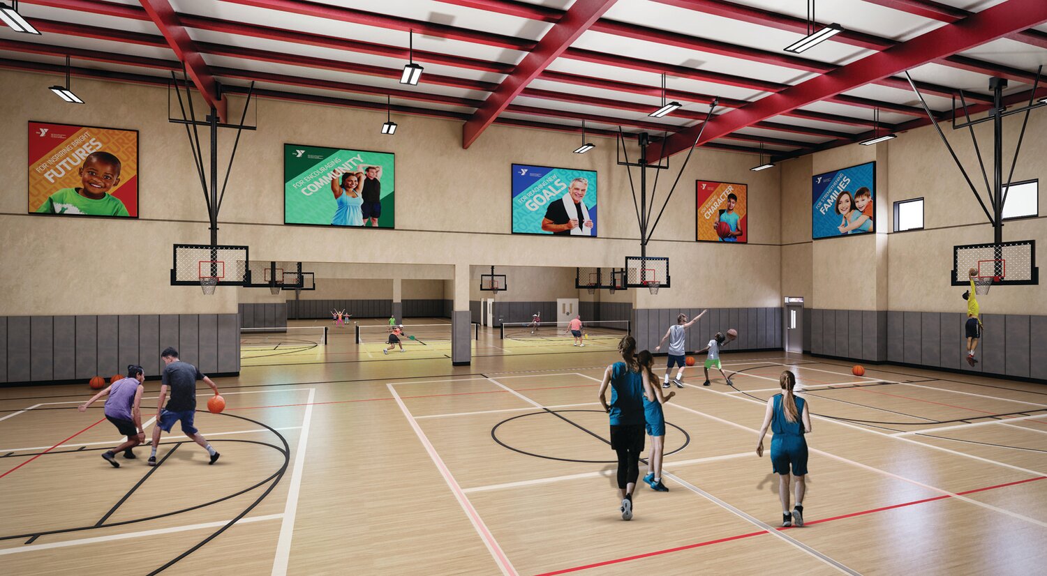 Architectural rendering of the YMCA’s Quakertown branch basketball courts, part of the Raise Up Our Youth campaign.