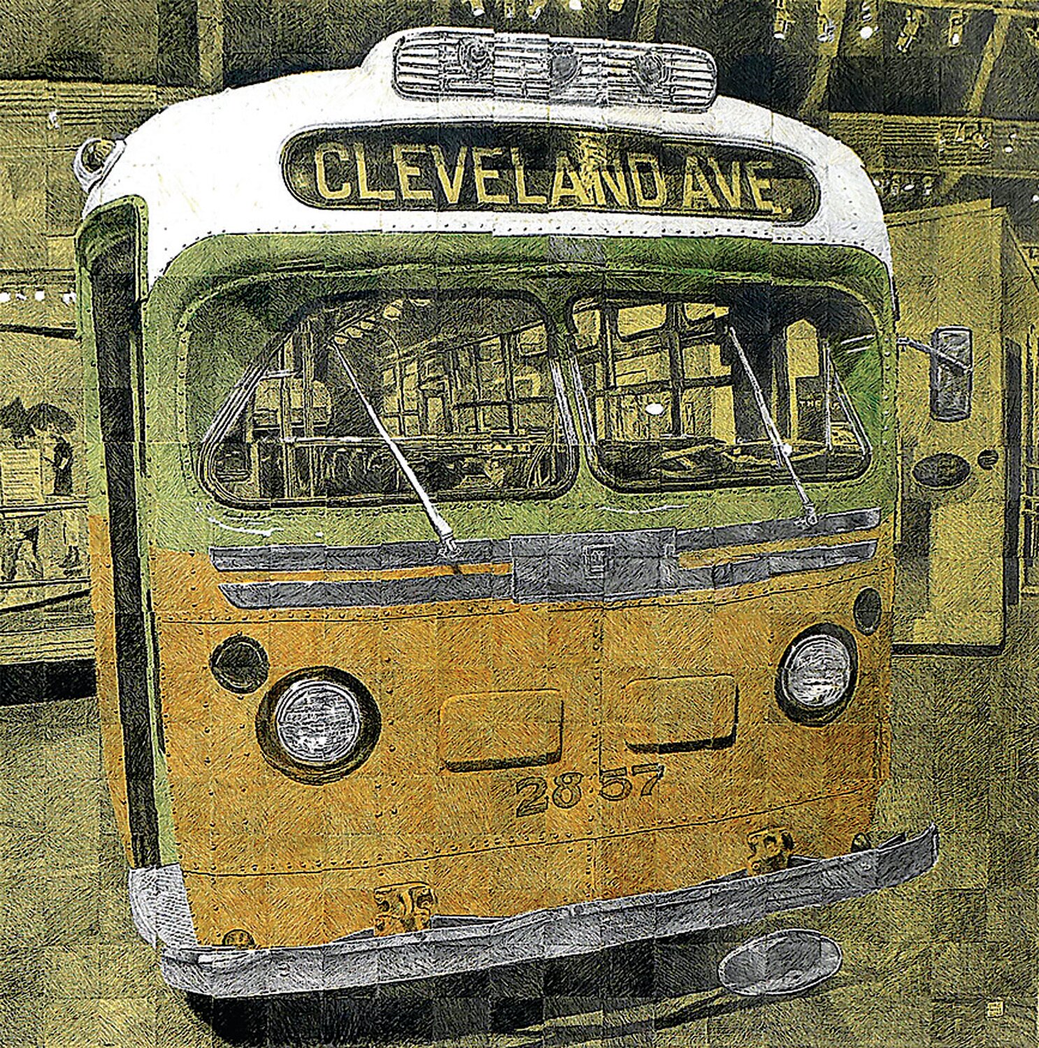 “Rosa Parks’ Bus” is by Scott MacNeill. This large drawing shows the bus where, in 1955, in Montgomery, Ala., Rosa Parks refused to give up her bus seat to a white man, starting one of the most famous civil rights actions in the U.S.