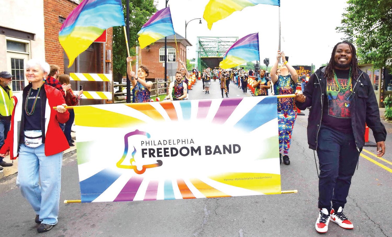 The Philadelphia Freedom Band crosses the bridge into New Hope.